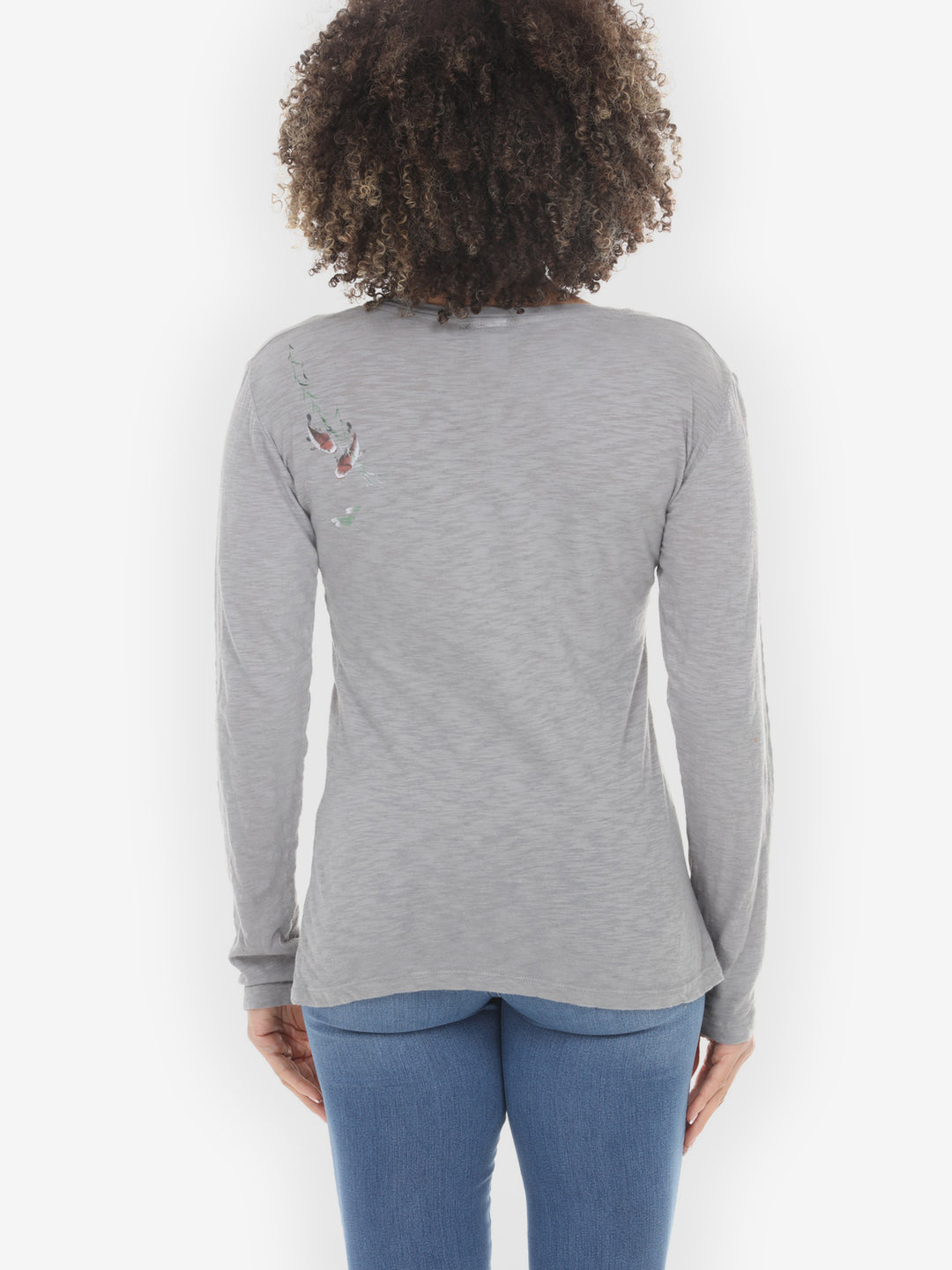 Koi Bamboo Print in Gray Cotton Tee - S