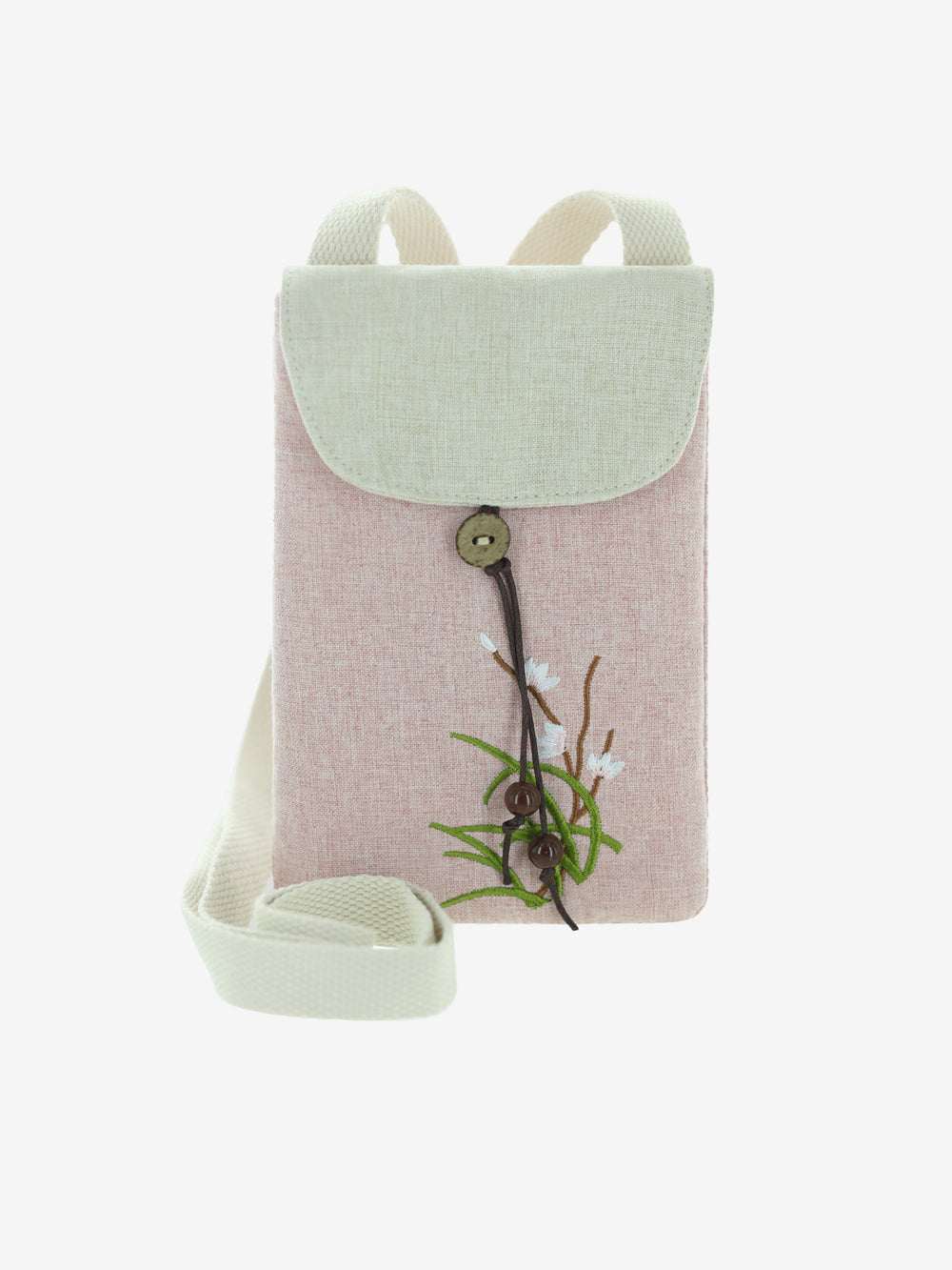 Embroidery Botanical Art in Pink Small Purse