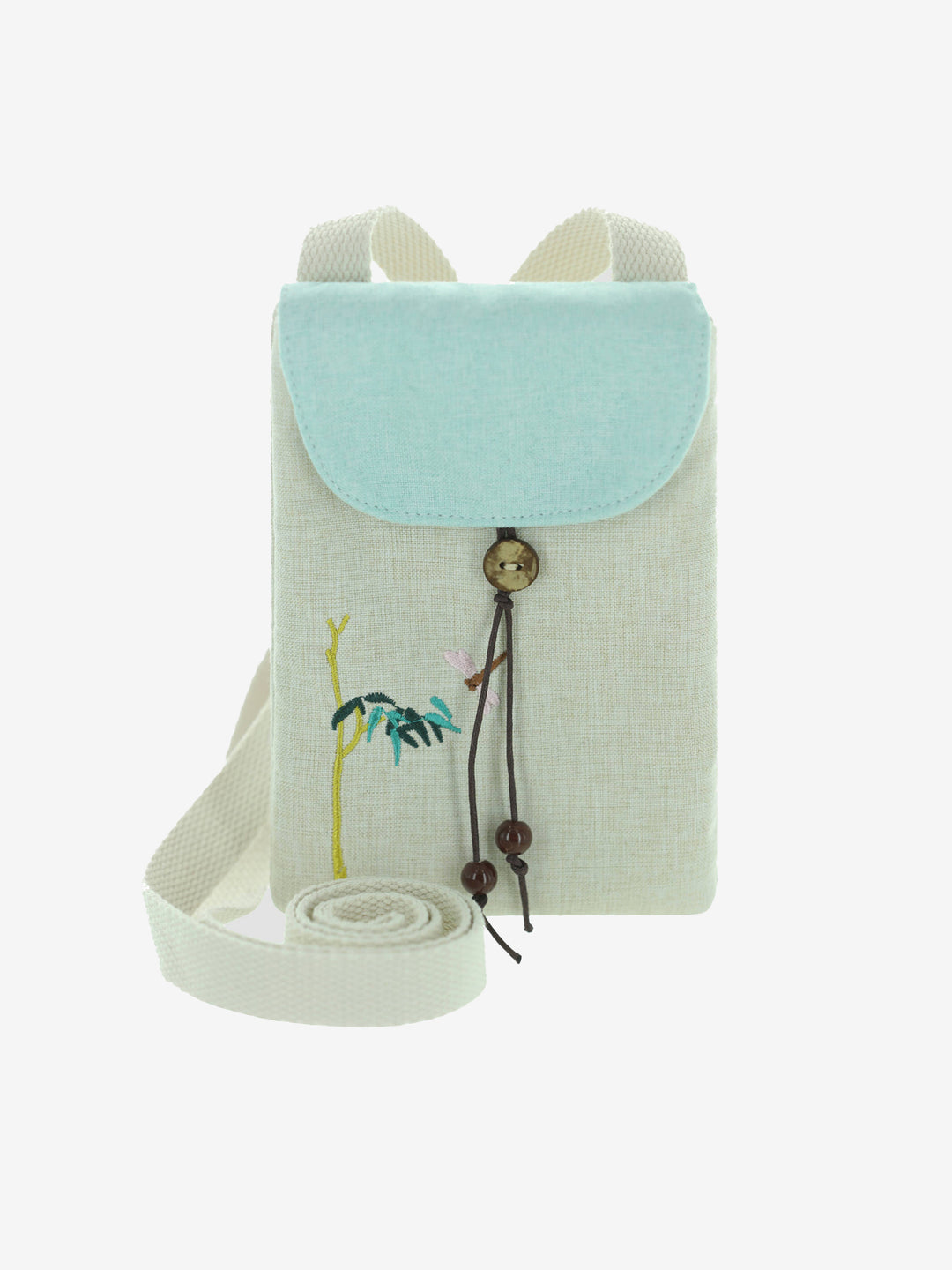 Embroidery Bamboo Dragonfly Light Green Small Purse