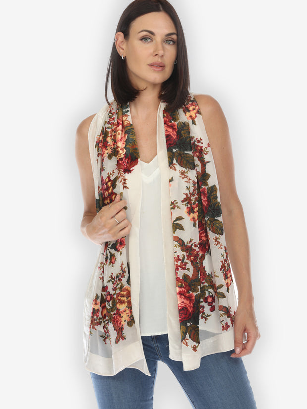 Rose Devore Silk Velvet Scarf