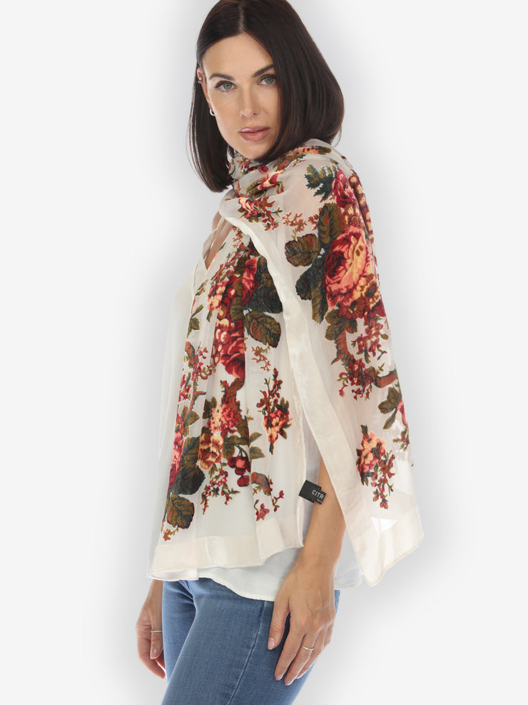 Rose Devore Silk Velvet Scarf