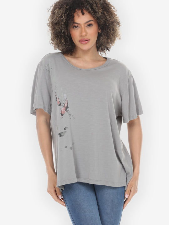 Koi Bamboo Print in Light Gray Cotton Tee - 1X