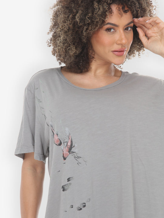 Koi Bamboo Print in Light Gray Cotton Tee - 1X