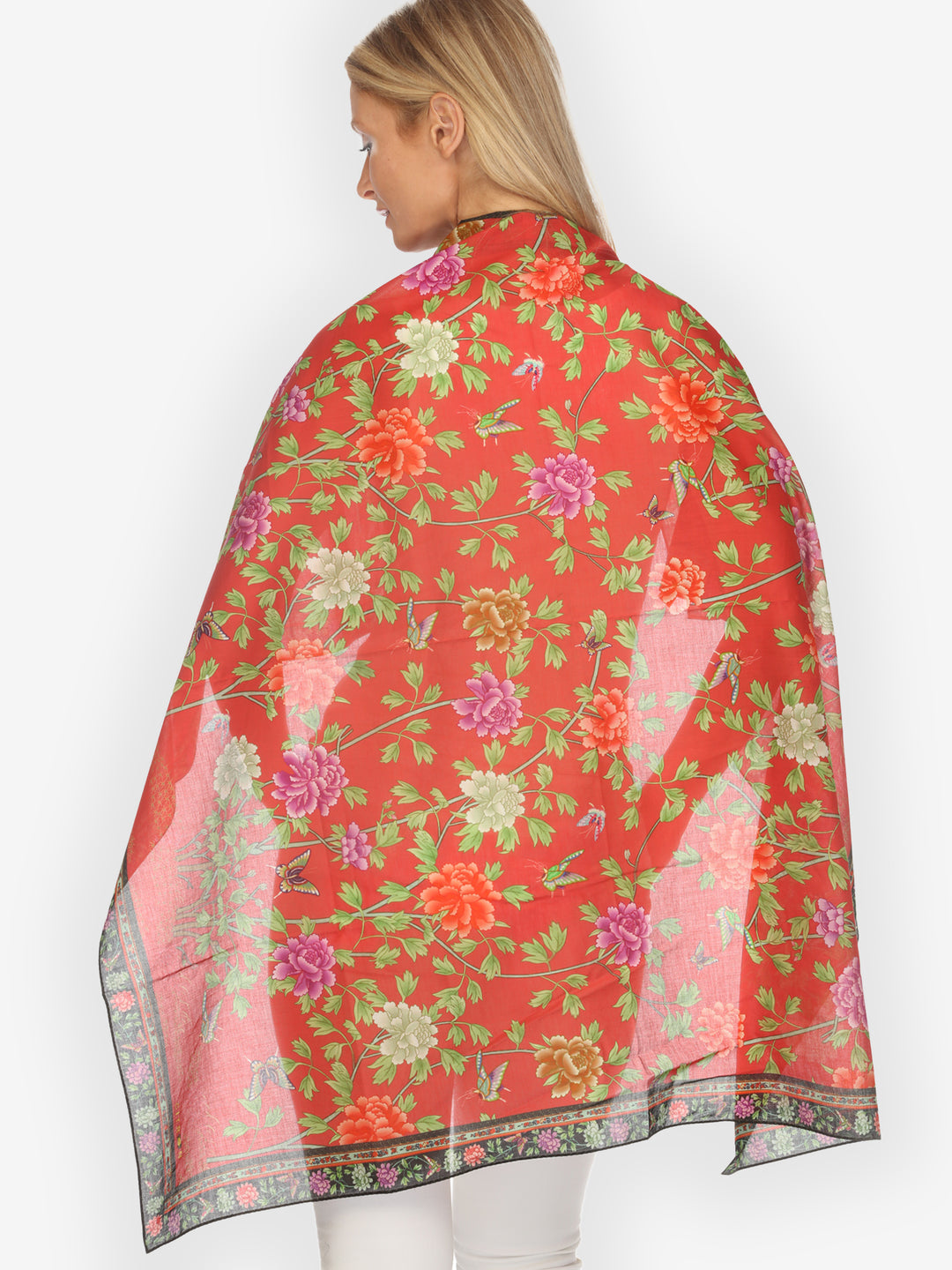 Border Floral Butterfly in Red  Scarf