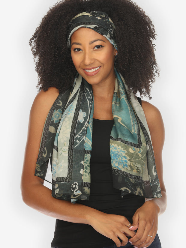 Crane Bamboo Floral Silk Scarf