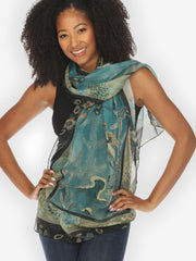 Crane Bamboo Floral Silk Scarf