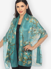 Cherry Blossom Turquoise Silk Scarf