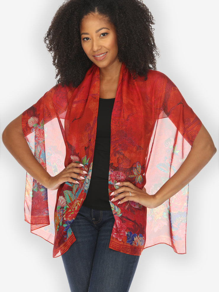 Dragonfly and Chrysanthemum Silk Scarf