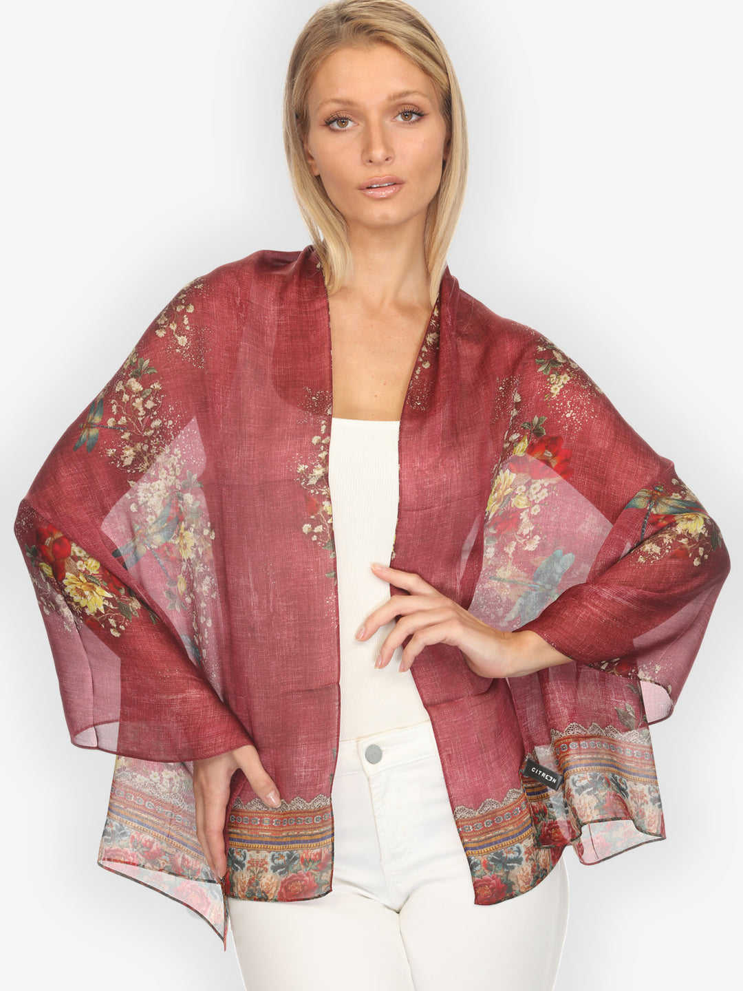 Dragonfly and Waterlilies in Red  Scarf