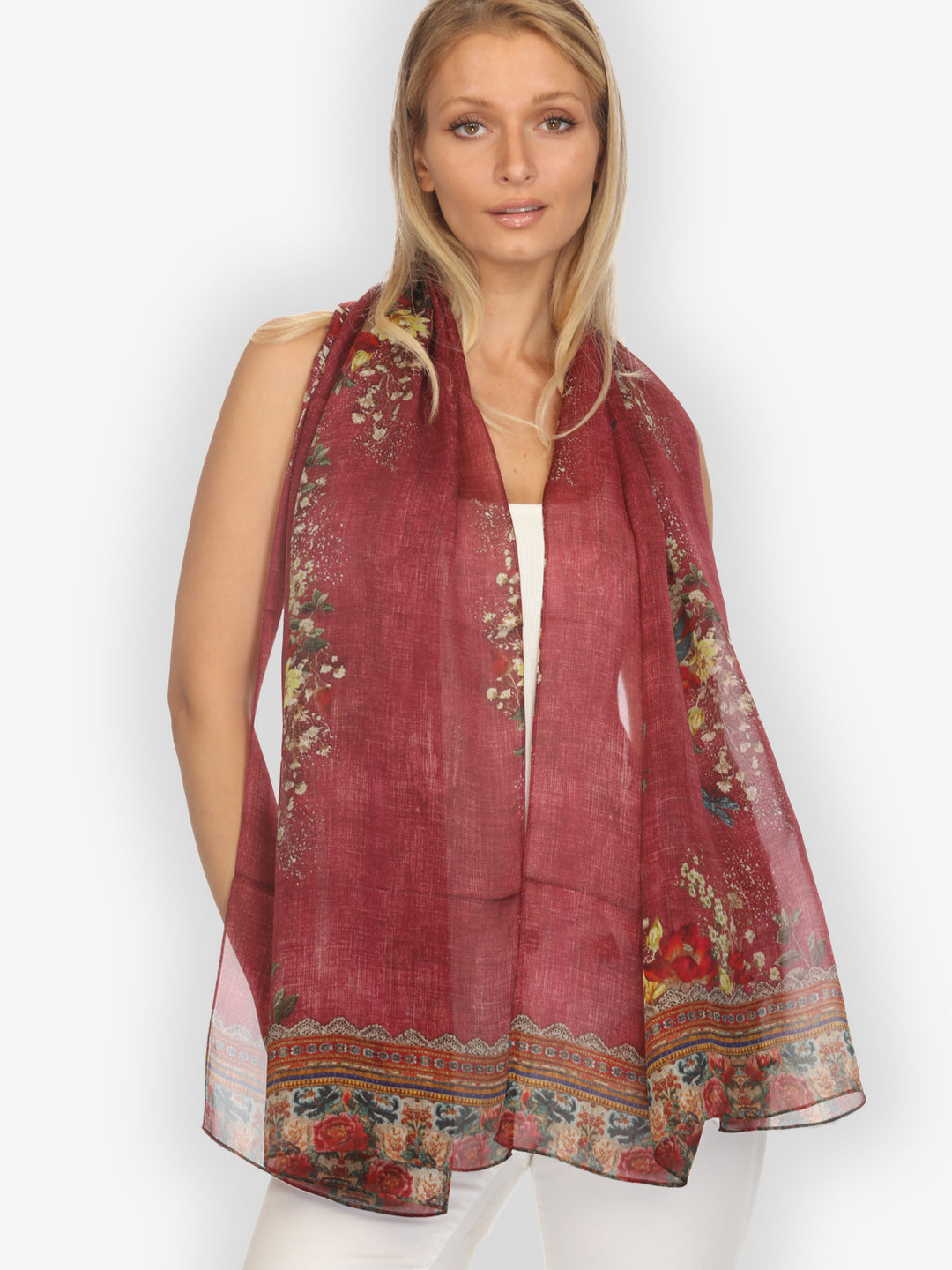 Dragonfly and Waterlilies in Red  Scarf