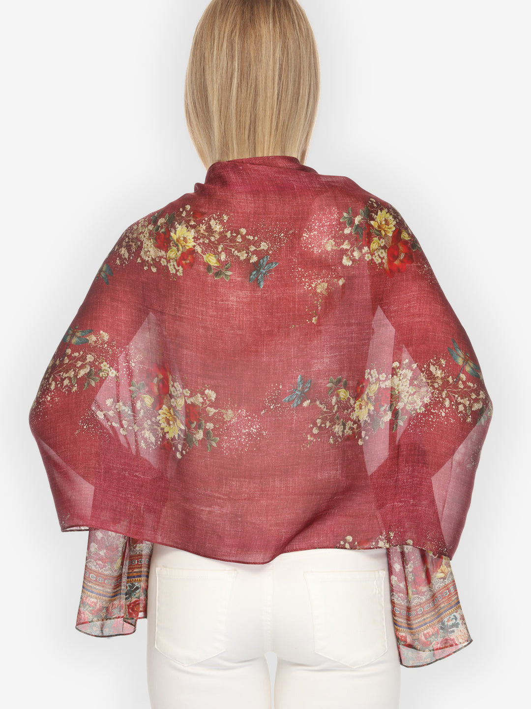 Dragonfly and Waterlilies in Red  Scarf