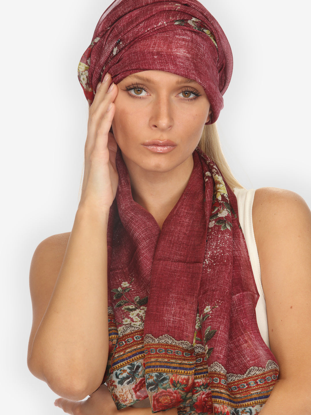 Dragonfly and Waterlilies in Red  Scarf