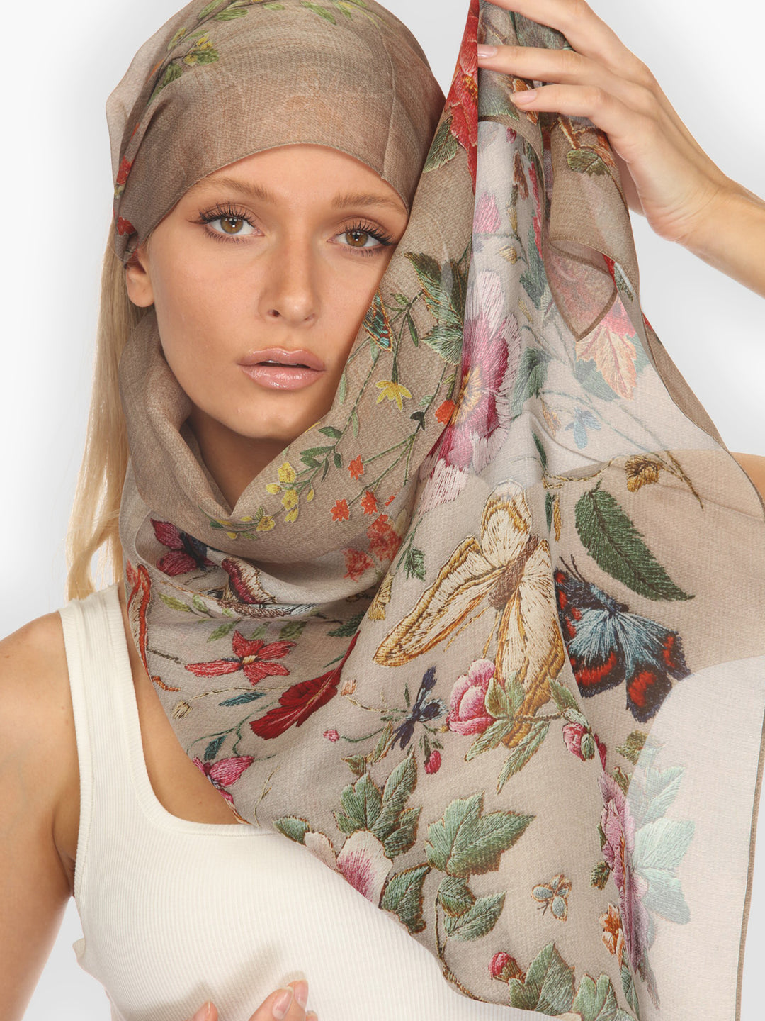 Embroidery Butterflies and Flowers Scarf