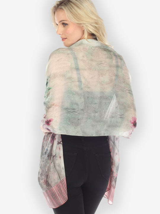 Joy Bloom Border in Red Silk Scarf