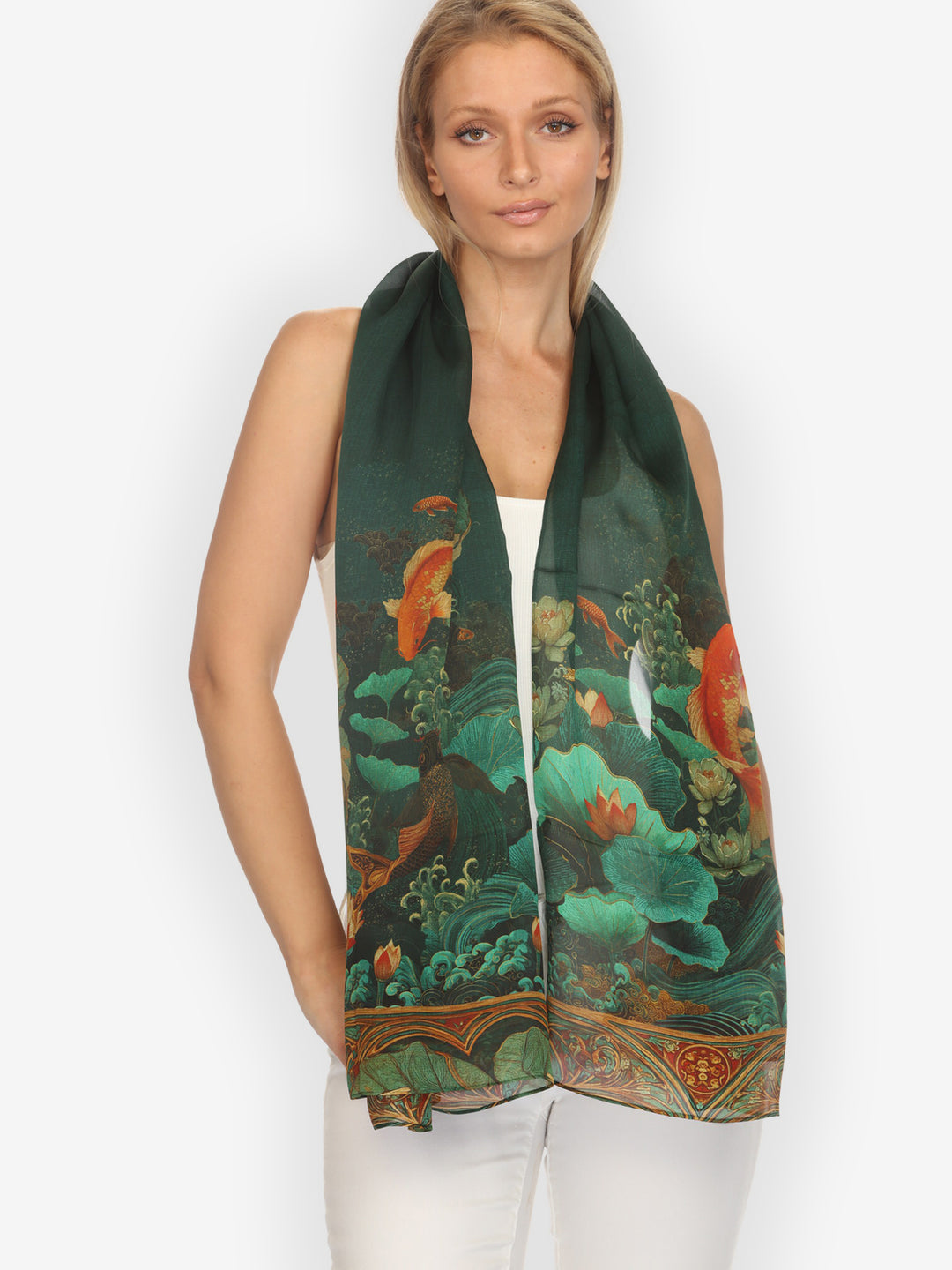 Koi Fish Sea Wave Silk Scarf