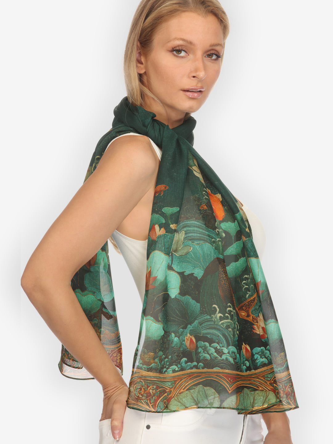 Koi Fish Sea Wave Silk Scarf