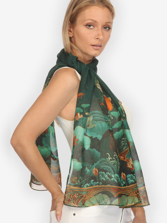 Koi Fish Sea Wave Silk Scarf