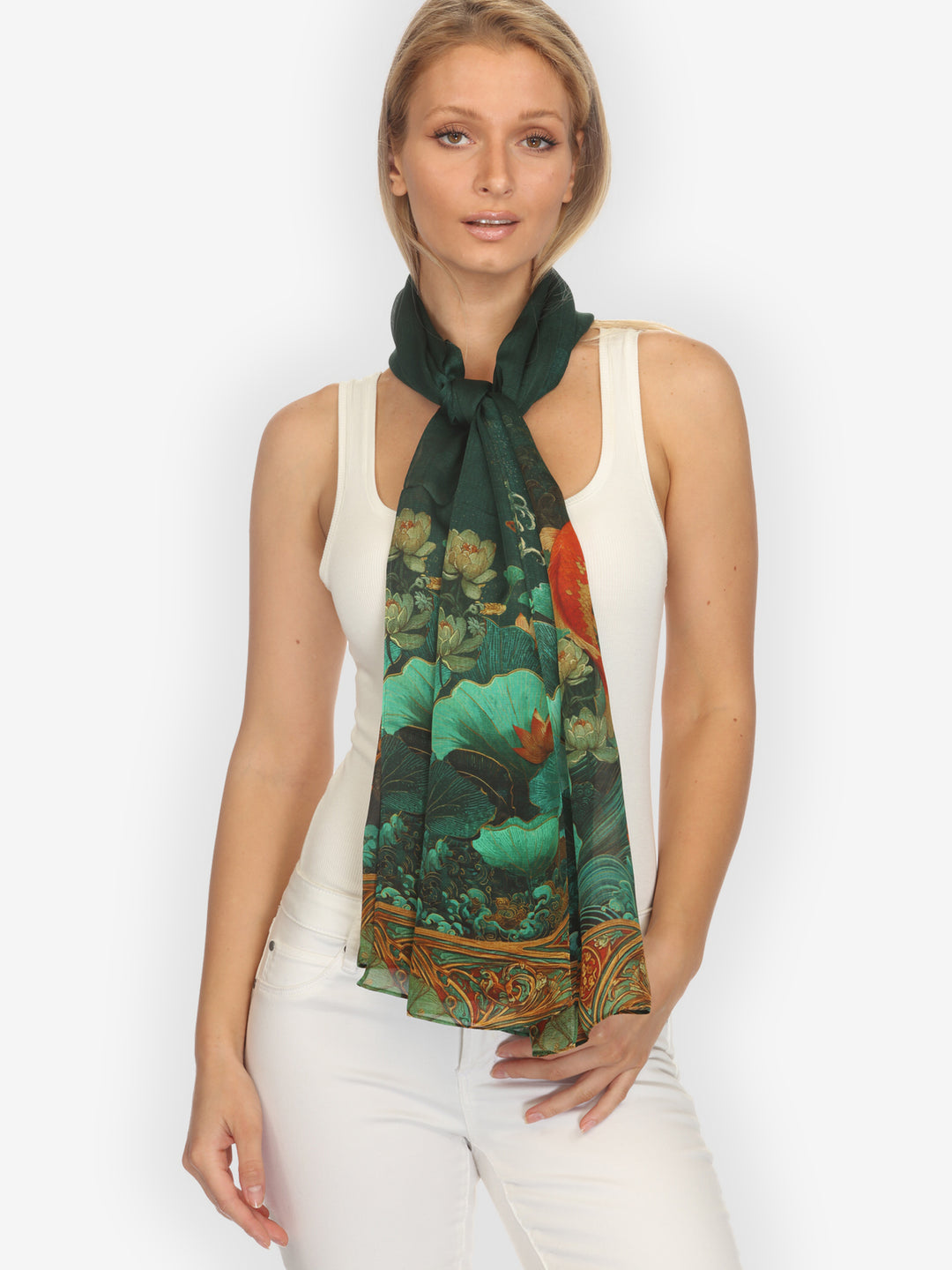 Koi Fish Sea Wave Silk Scarf