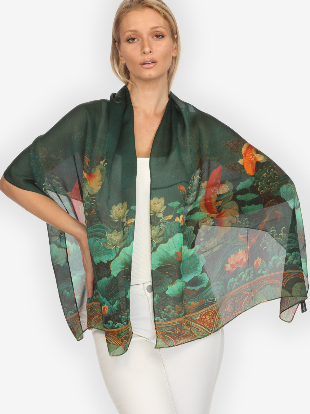 Koi Fish Sea Wave Silk Scarf