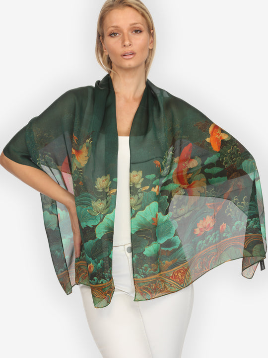 Koi Fish Sea Wave Silk Scarf