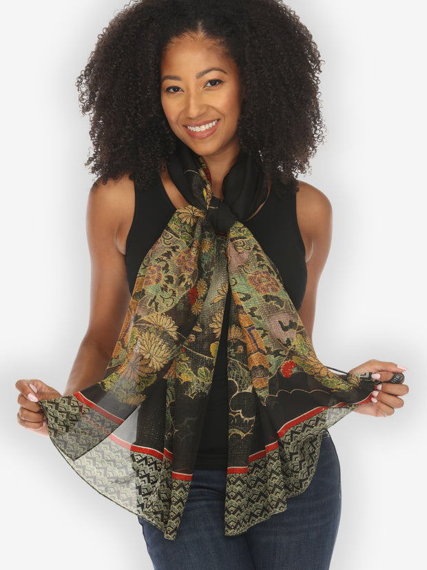 Magic Organic Beauty in Black Silk Scarf