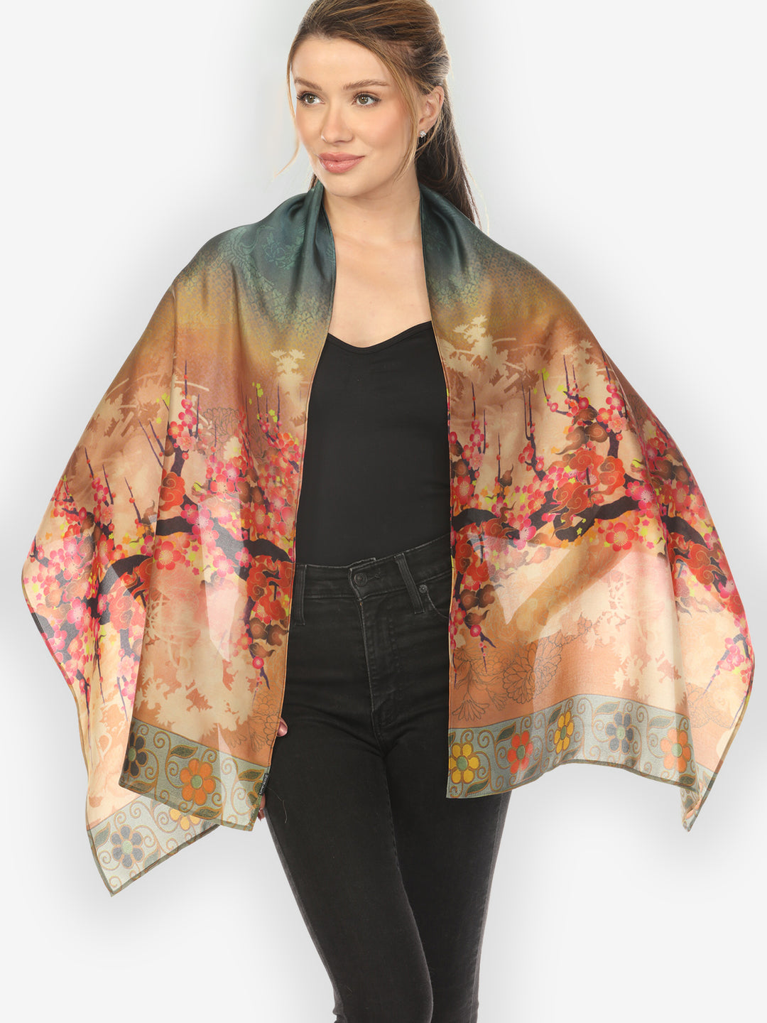 Ocean Ombre Blossom Silk Scarf