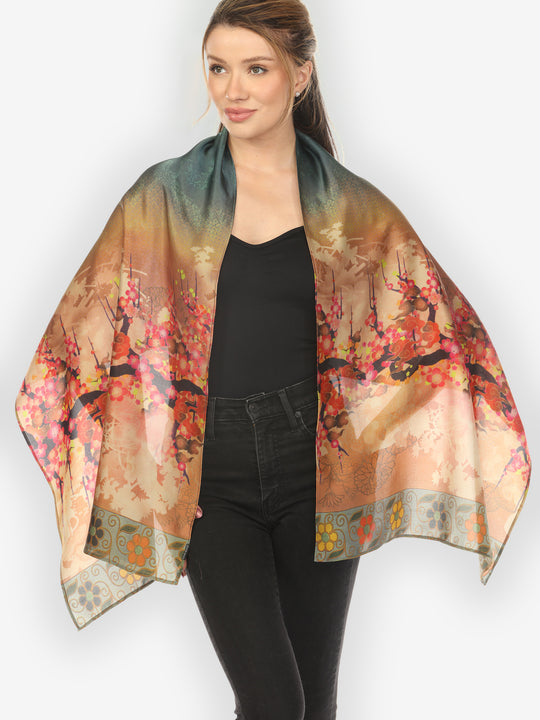 Ocean Ombre Blossom Silk Scarf