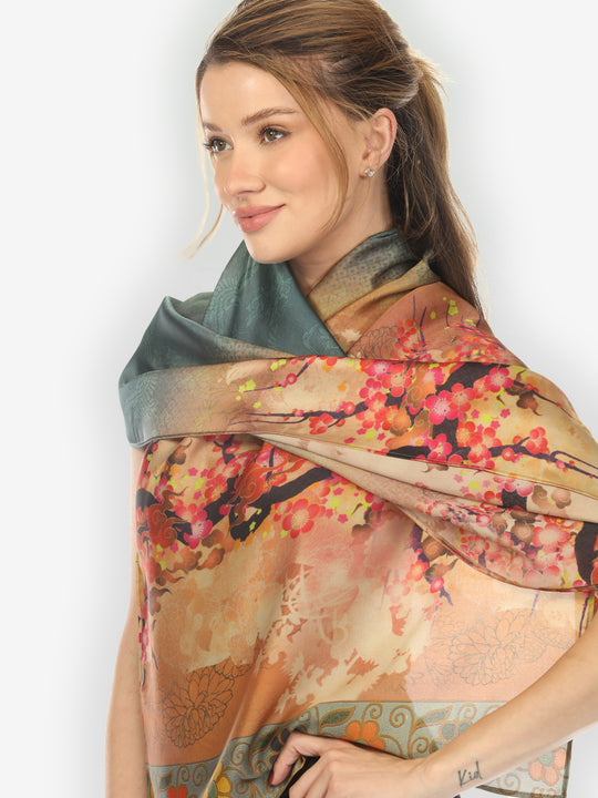 Ocean Ombre Blossom Silk Scarf
