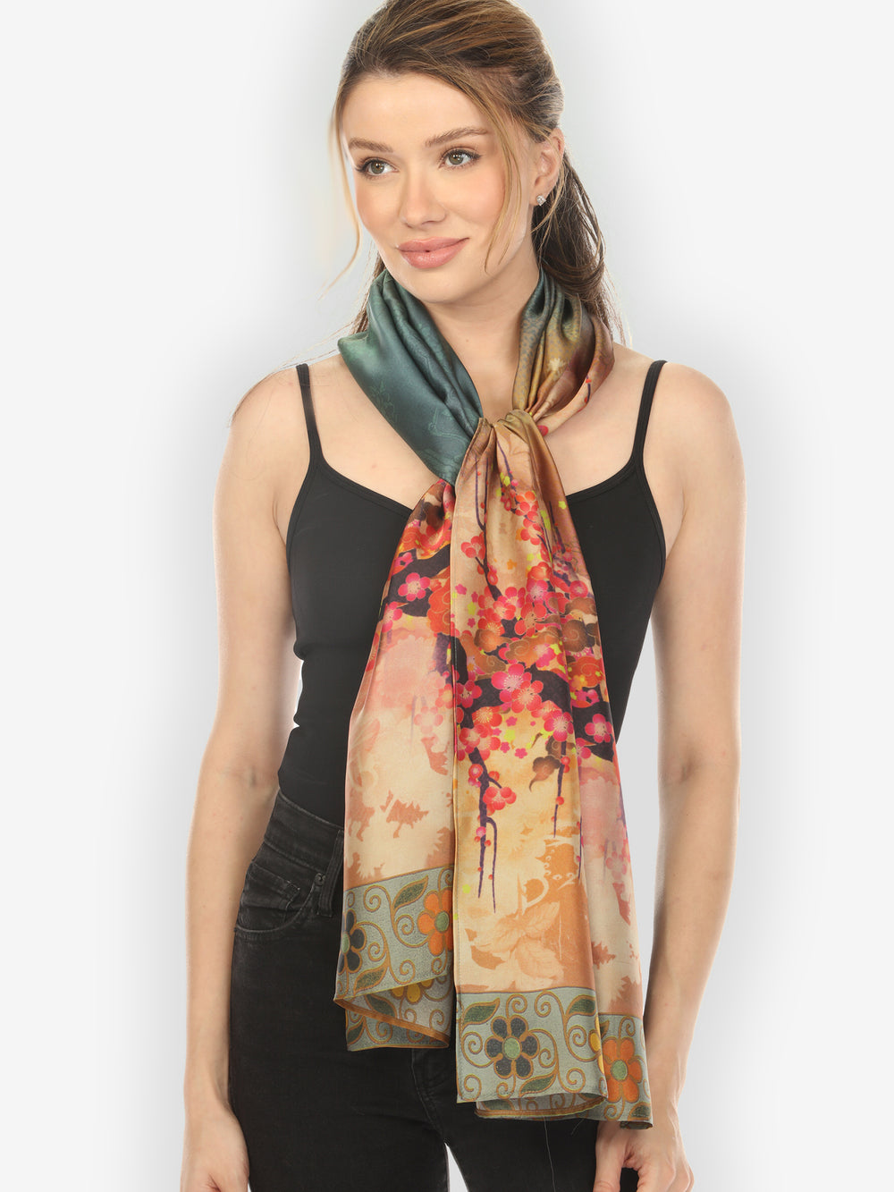 Ocean Ombre Blossom Silk Scarf