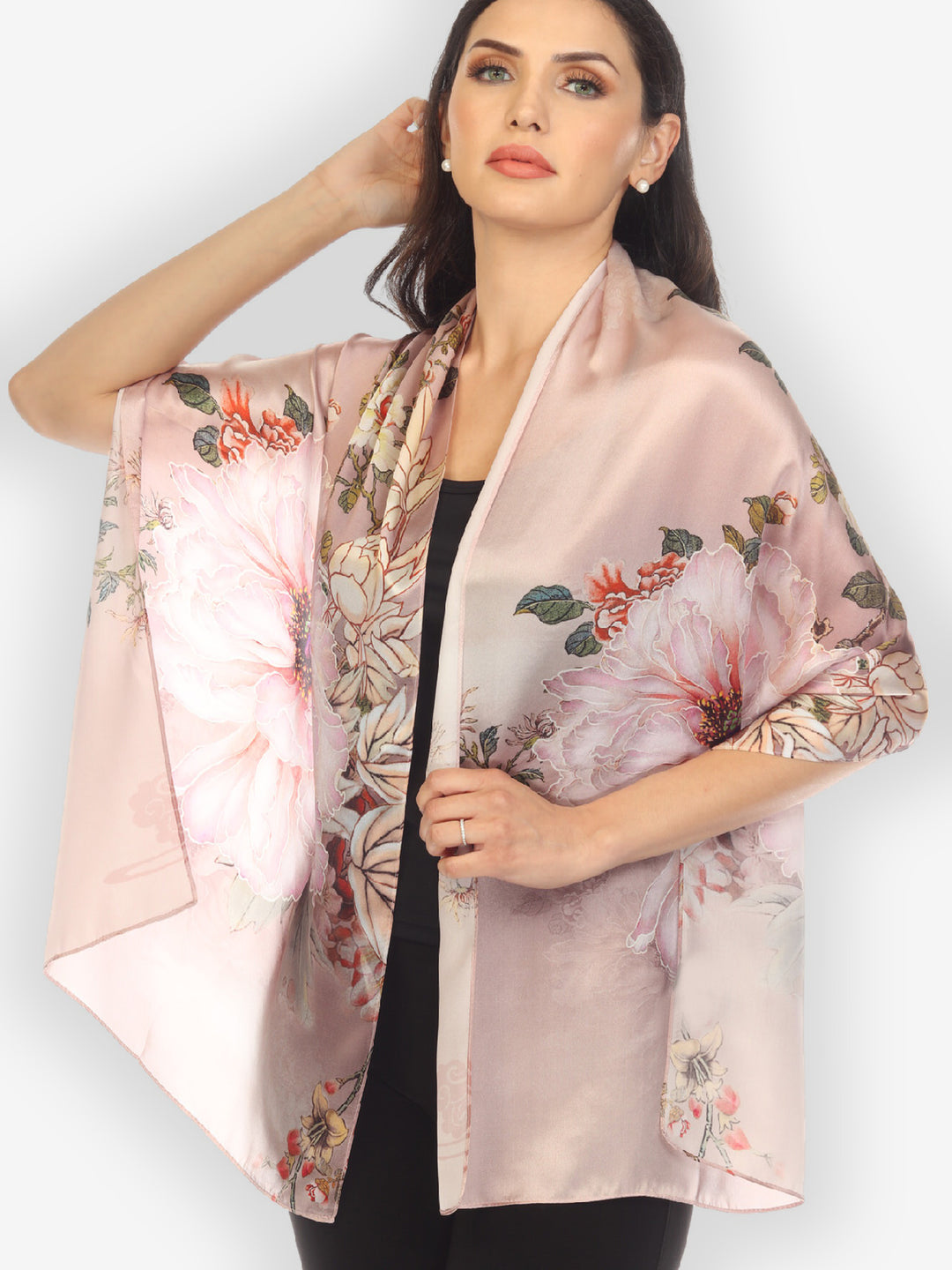 Peony Floral Pink Silk Scarf