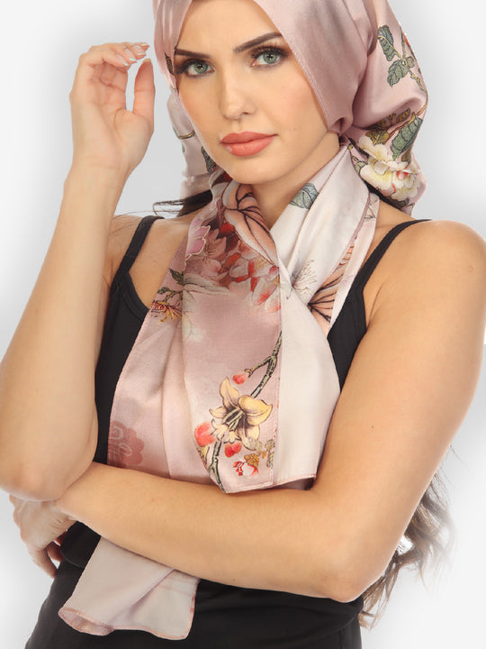 Peony Floral Pink Silk Scarf