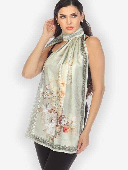 Peony Mint Green Silk Scarf