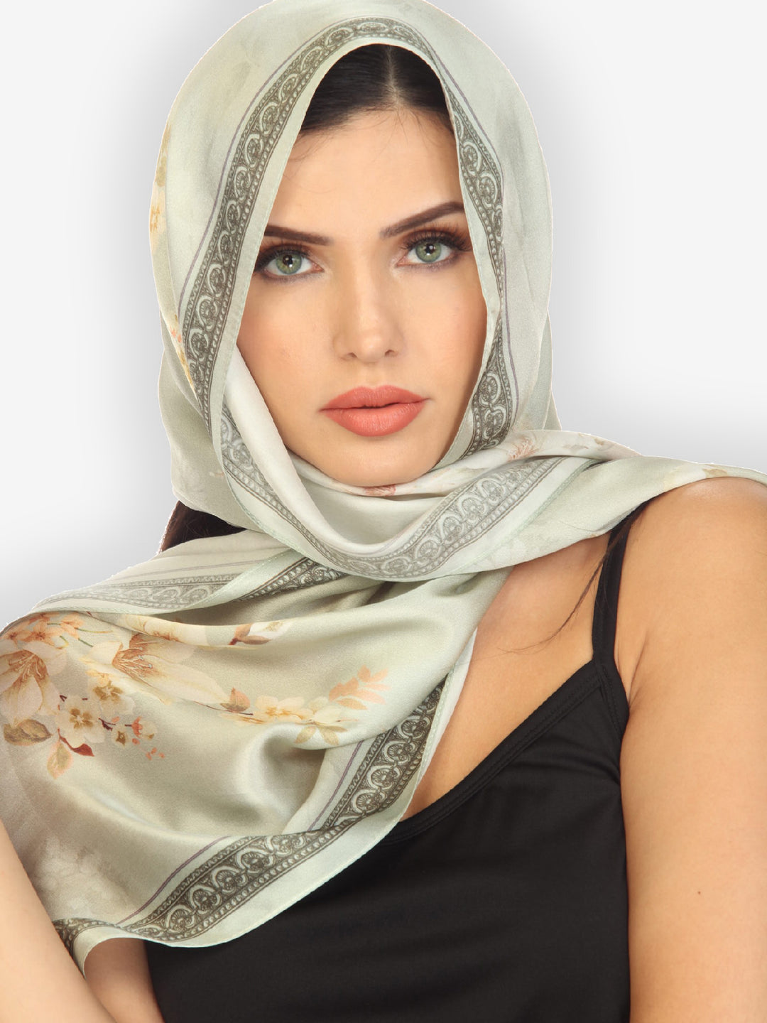 Peony Mint Green Silk Scarf