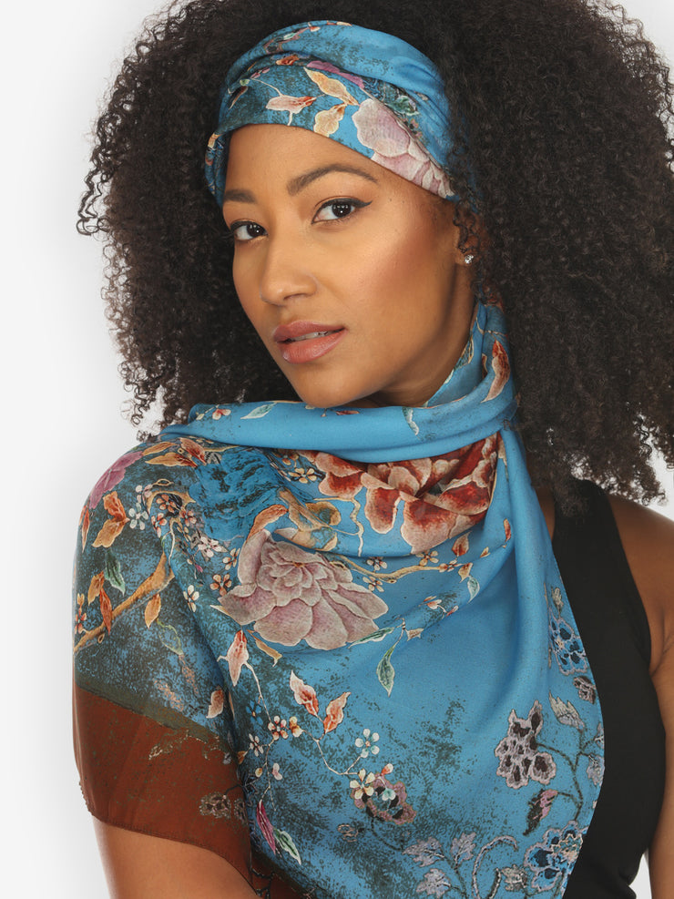 Queenly Radiant Charm in Blue Silk Scarf