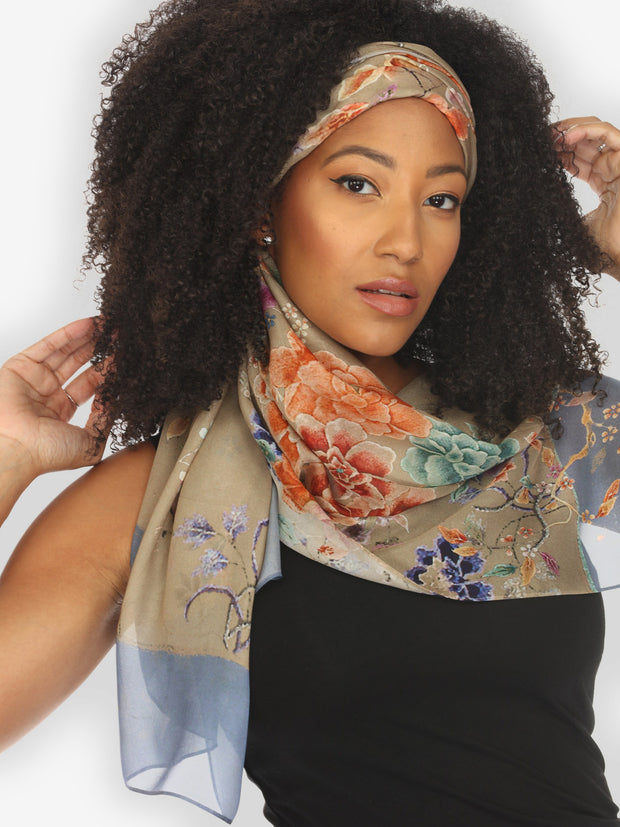 Queenly Radiant Cham in Sand Colorway Silk Scarf