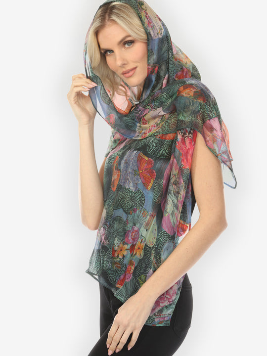 Textured Flower Butterfly Silk Scarf