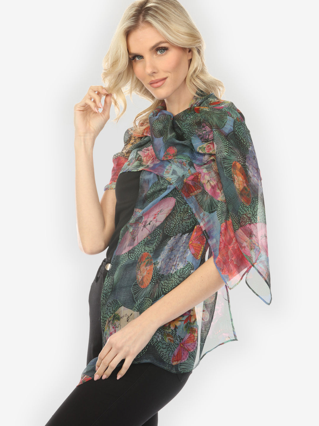 Textured Flower Butterfly Silk Scarf