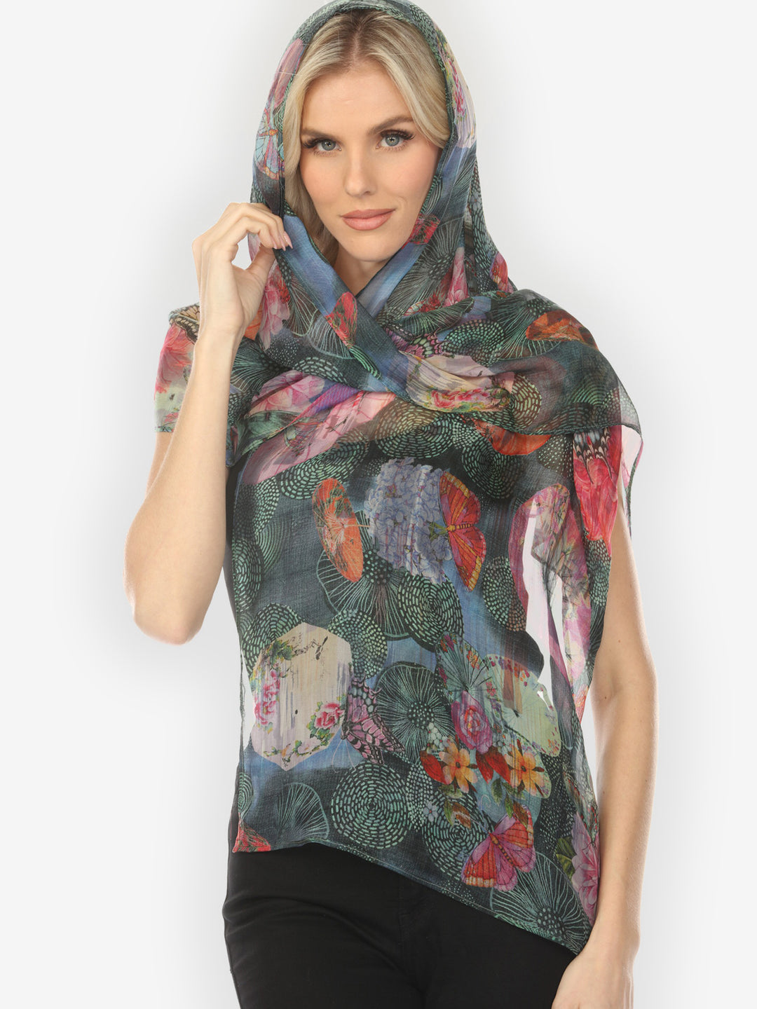 Textured Flower Butterfly Silk Scarf