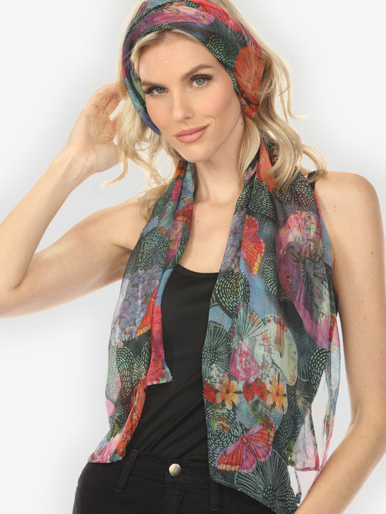 Textured Flower Butterfly Silk Scarf