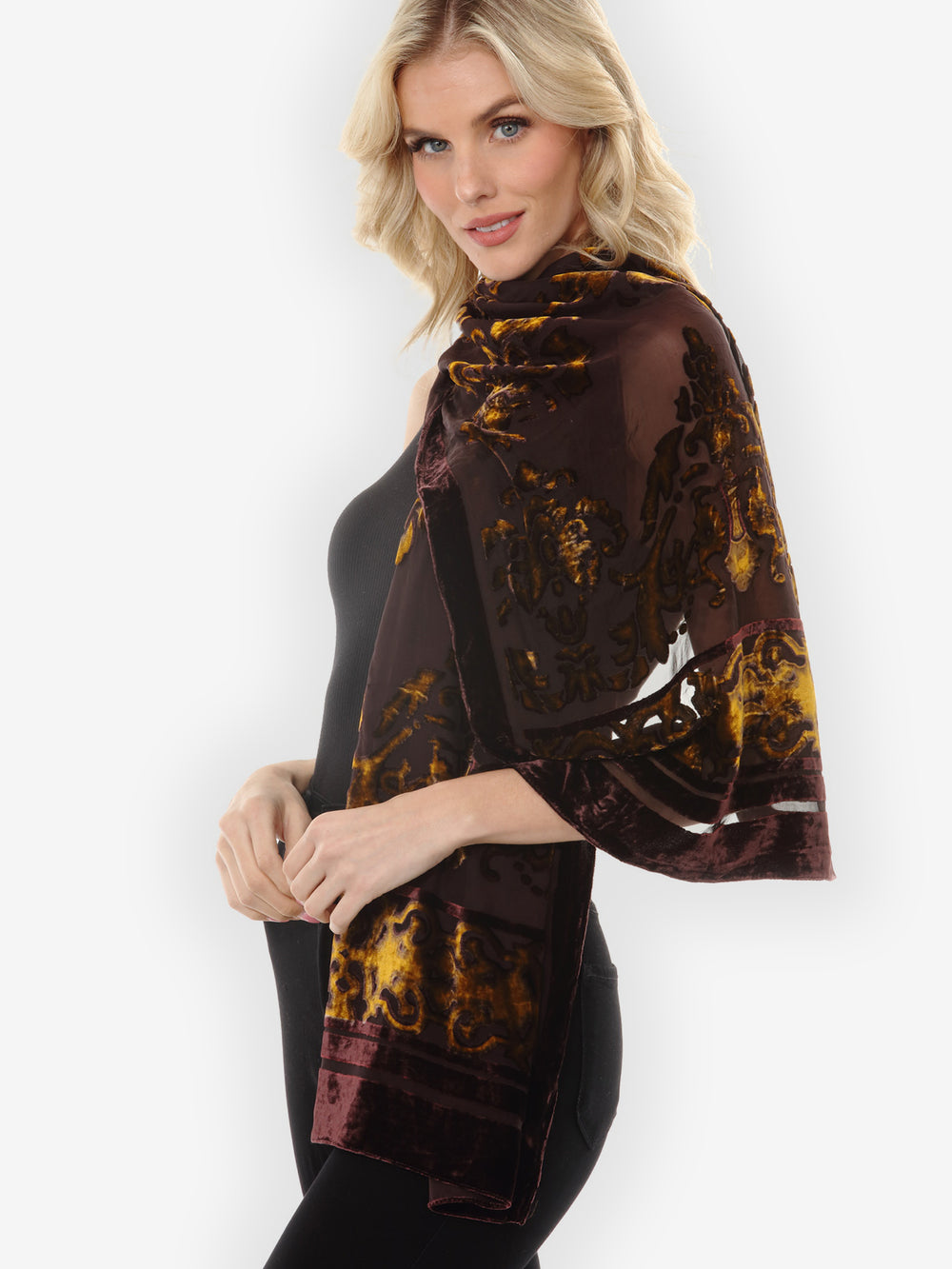 Vintage Floral Devore Velvet Scarf