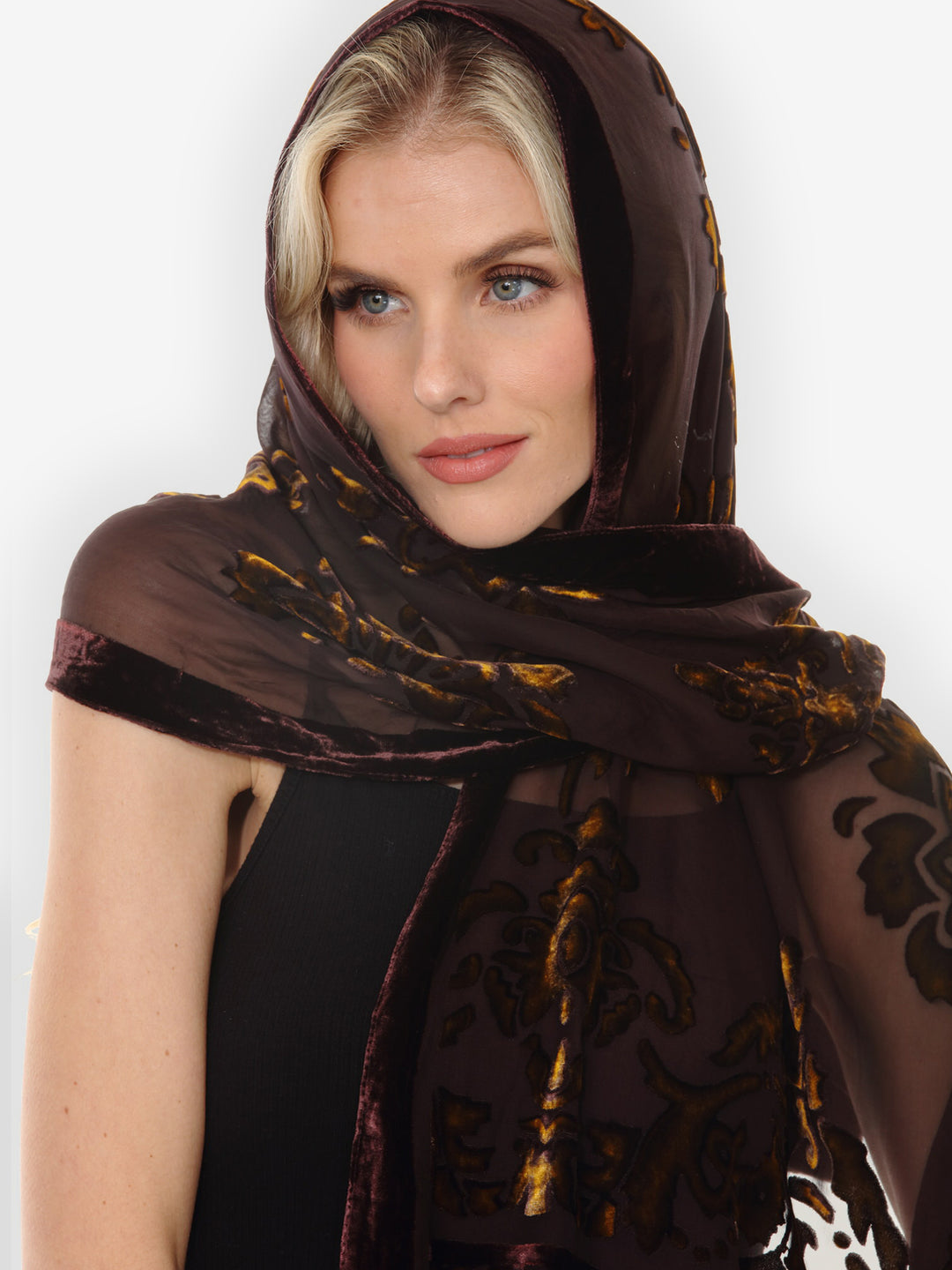 Vintage Floral Devore Velvet Scarf