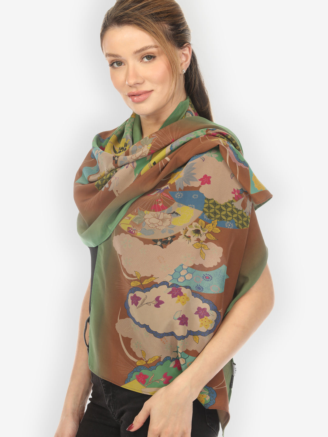 Vintage Japanese Brown Silk Scarf