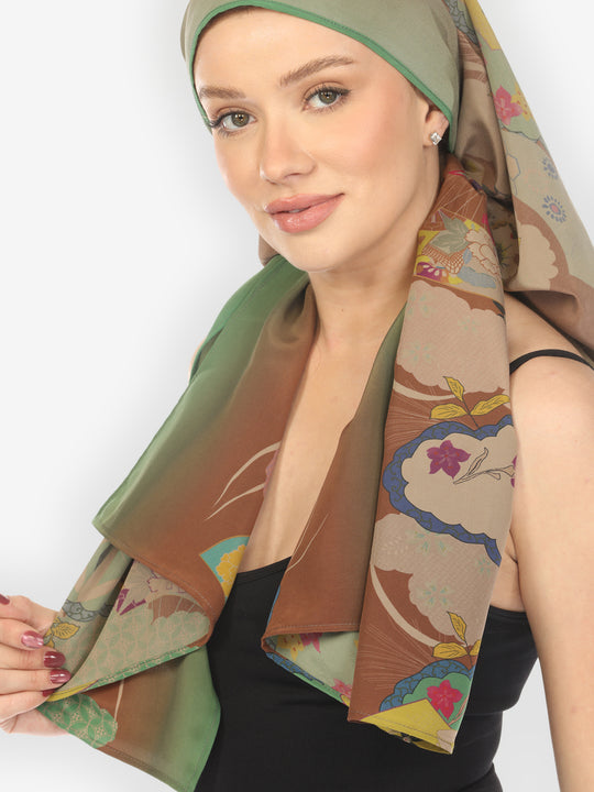 Vintage Japanese Brown Silk Scarf