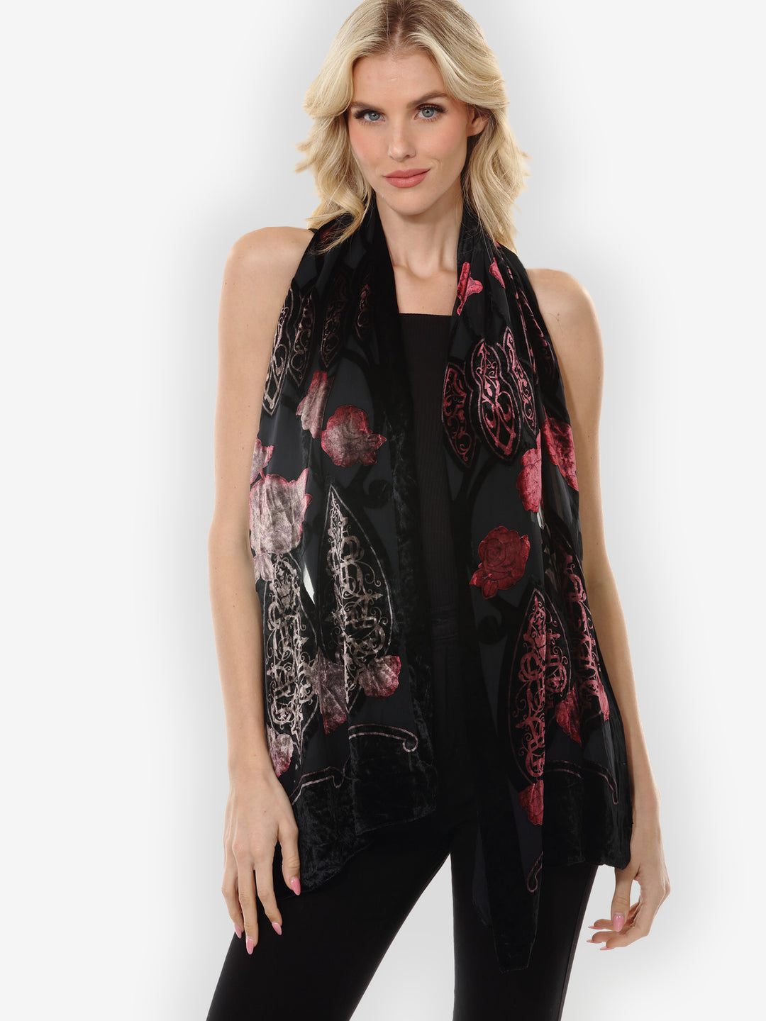 Vintage Pink Rose Devore Velvet Scarf