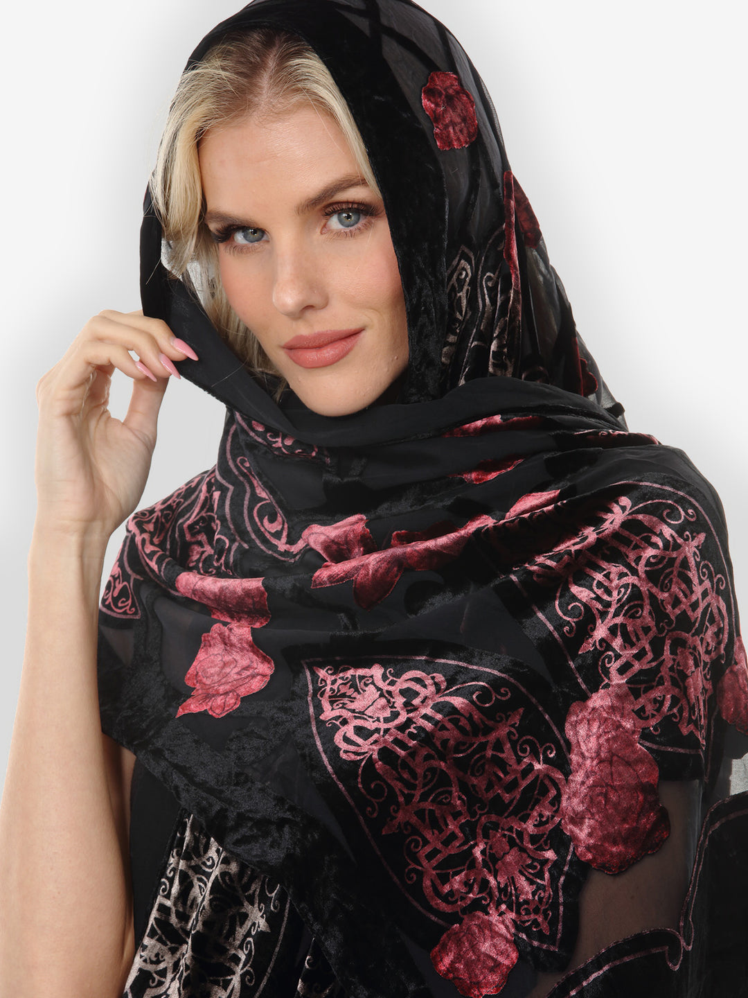 Vintage Pink Rose Devore Velvet Scarf