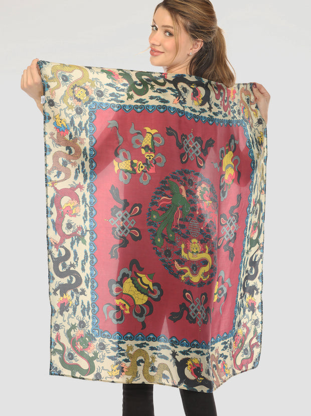 Dragon Border Silk Scarf