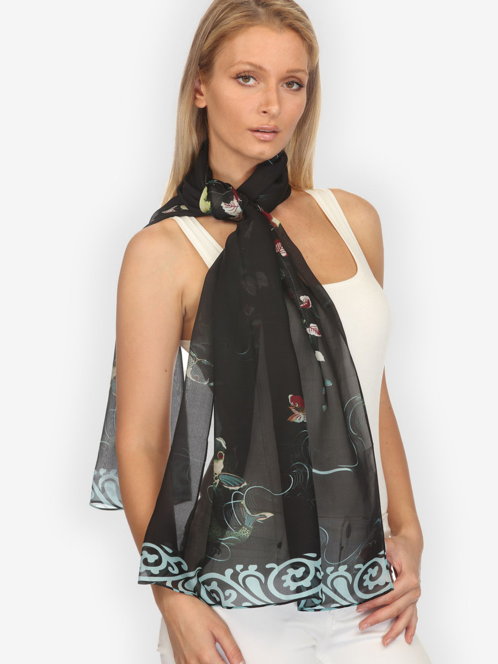 Koi and Leaves Silk Scarf