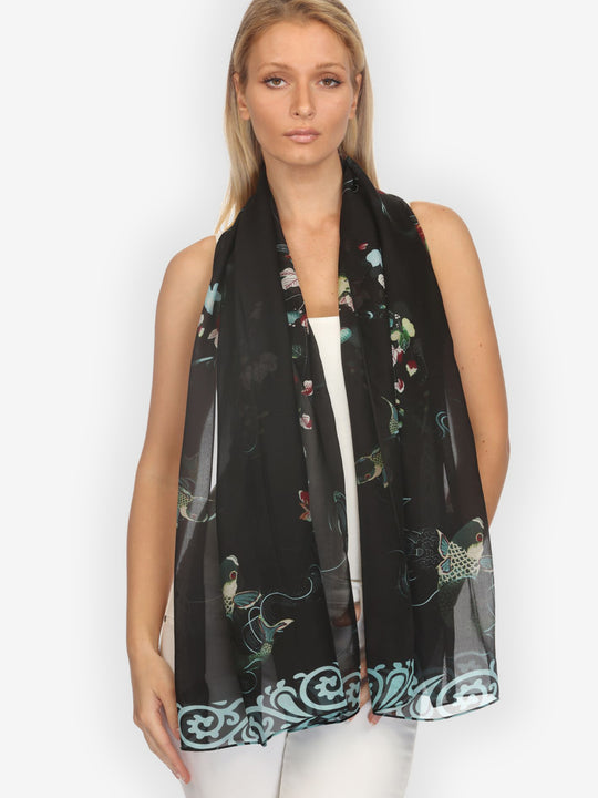 Koi and Leaves Silk Scarf