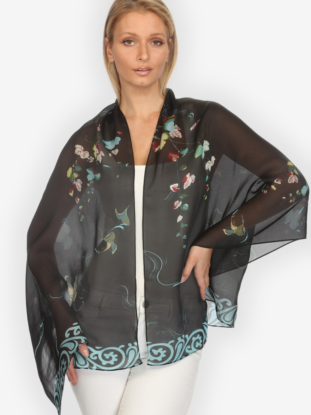Koi and Leaves Silk Scarf