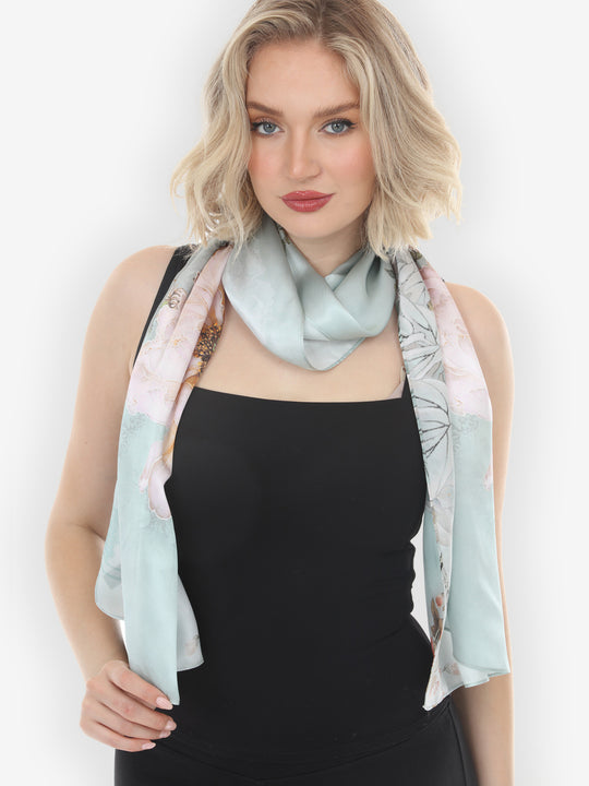 Peony Floral Mint Green Silk Scarf